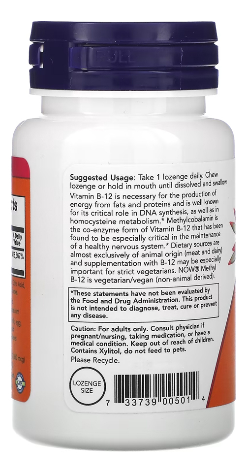 Metil B-12 Now Foods 10000mcg F. Extra 60past Importado 5un - Imagem 4