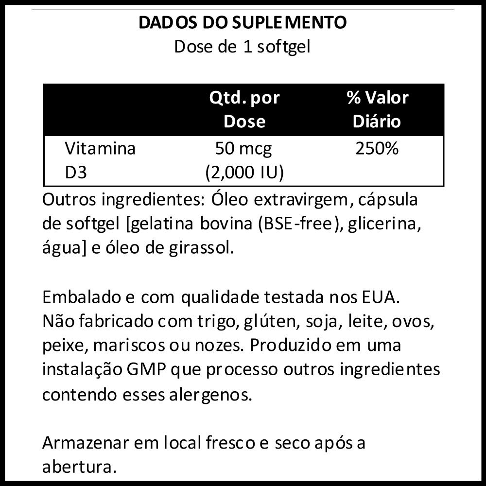 Vitamina D3 2000 Iu Alta Potência Now Foods 120softgls - Imagem 4