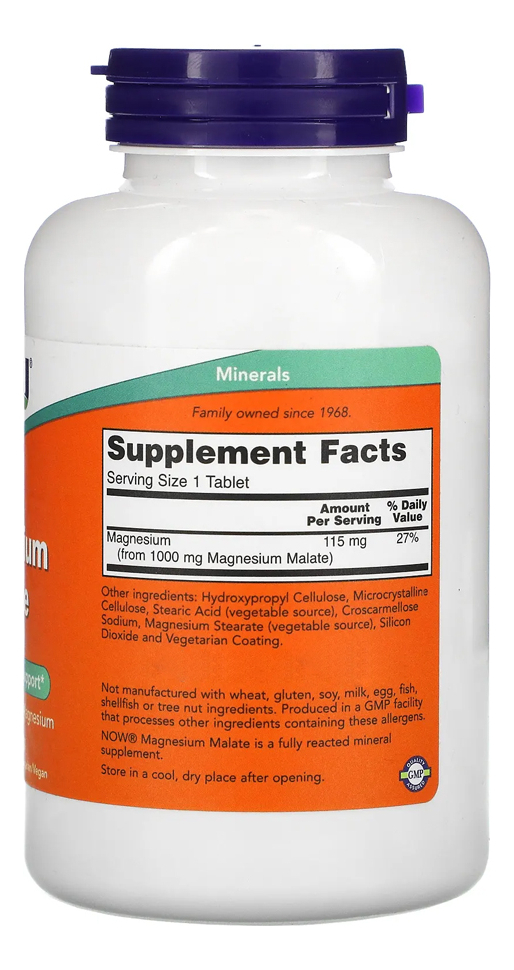 Magnésio Dimalato Malate 1000mg Now Foods 180tablets - Imagem 2