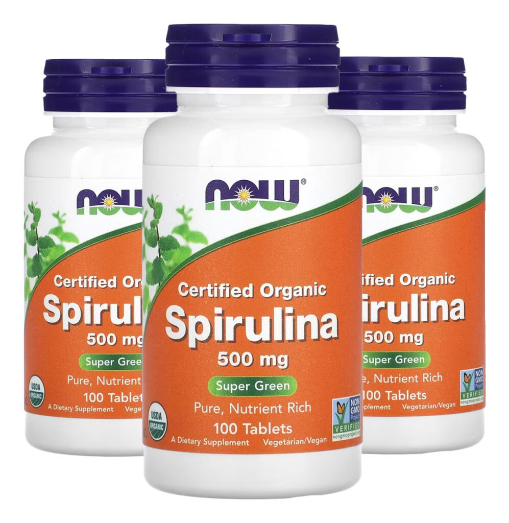 Spirulina Orgânica 500mg 100 Tablets Importado 3un Now Foods