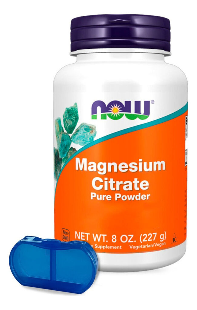Citrato Magnésio Pó Now Foods 227g Puro + Porta Cápsulas