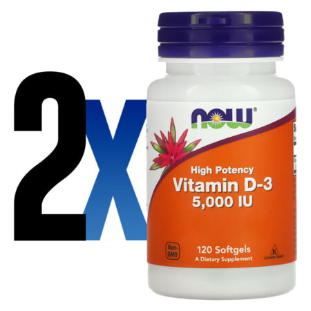 Vitamina D3 5000iu Alta Potencia Now 120 Softgels 2un Sabor Sem Sabor - Imagem 3