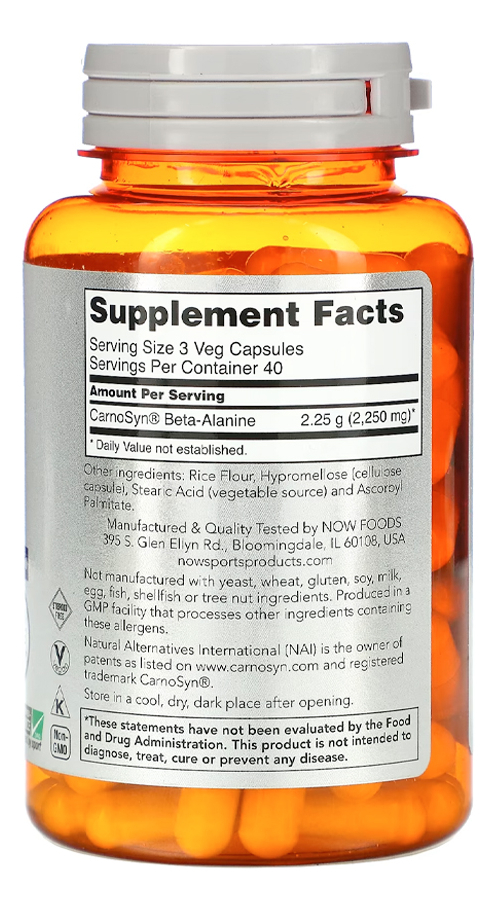 Beta-alanina 750mg Now Foods 120 Cápsulas Importado 5un - Imagem 4