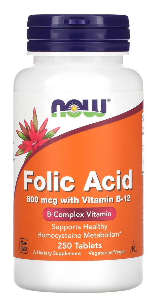 Ácido Fólico Vitamina B12 800mcg 250tabs Nowfoods Sabor Sem Sabor