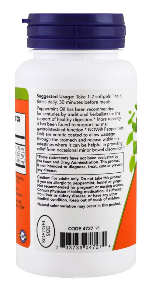 Géis De Hortelã Pimenta Now Foods Peppermint 90softgels 4un - Imagem 5