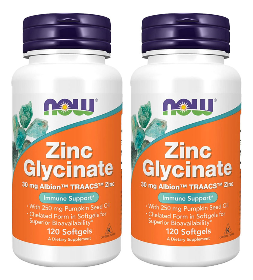 Glicinato De Zinco 30mg Nowfoods Zinc Glycinate 120softg 2un