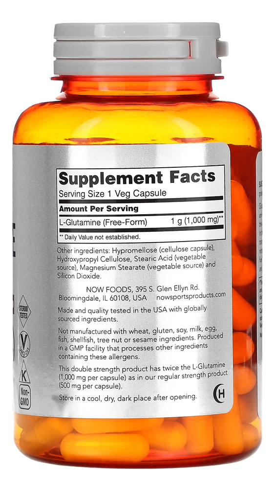 L-glutamina 1000mg Now Foods Sports 120caps + Porta Cápsulas - Imagem 2