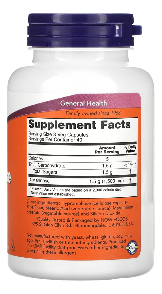 D-manose 500mg Now Foods 120veg Caps Sabor Sem Sabor - Imagem 2