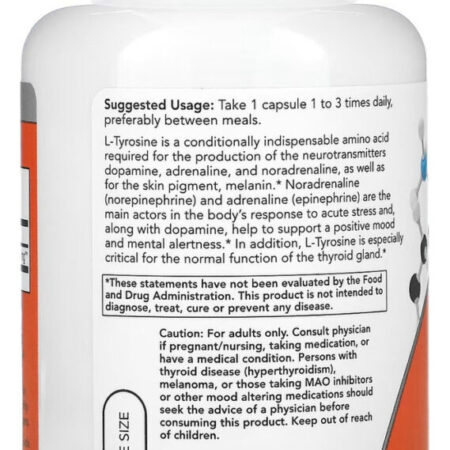 L Tyrosine Tirosina 500 Mg 120 Cápsulas Now Foods - Imp Eua Sabor Sem - Imagem 3