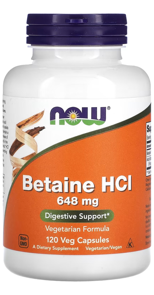 Betaína Hcl 648mg Now Foods Betaine Hcl 120 Veg Caps 5un - Imagem 3
