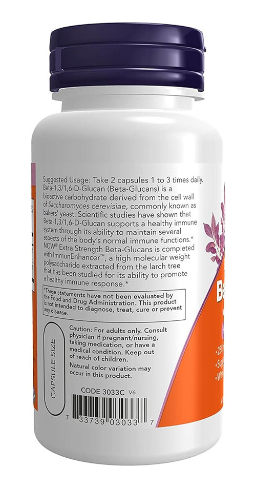 Beta-glucanos 1,3/1,6 Now Foods Beta-glucans 60veg Caps 3un - Imagem 5
