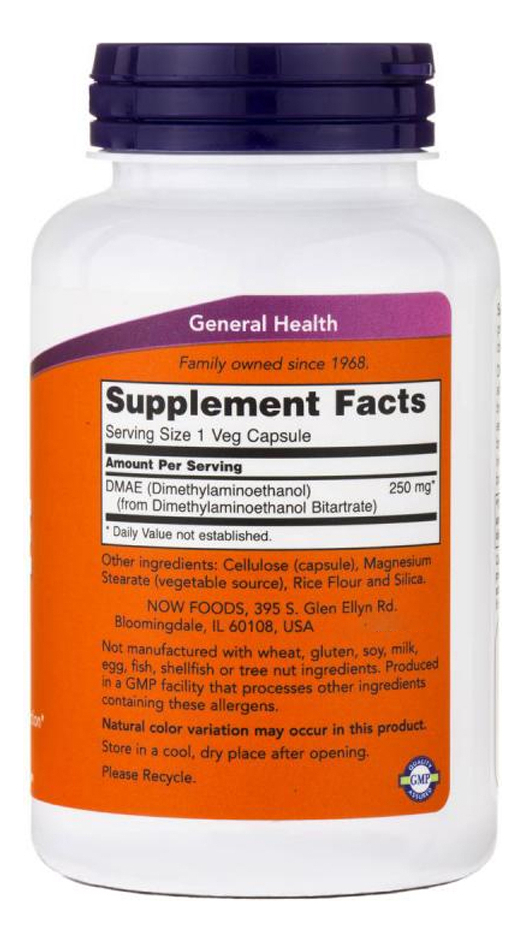 Dmae 250mg Now Foods Dimetilaminoetanol 100 Veg Caps Sabor N/a - Imagem 2
