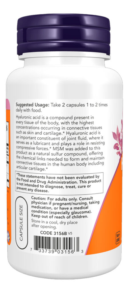 Ácido Hialurônico 50mg Now Foods 60 Cápsulas Importado - Imagem 3