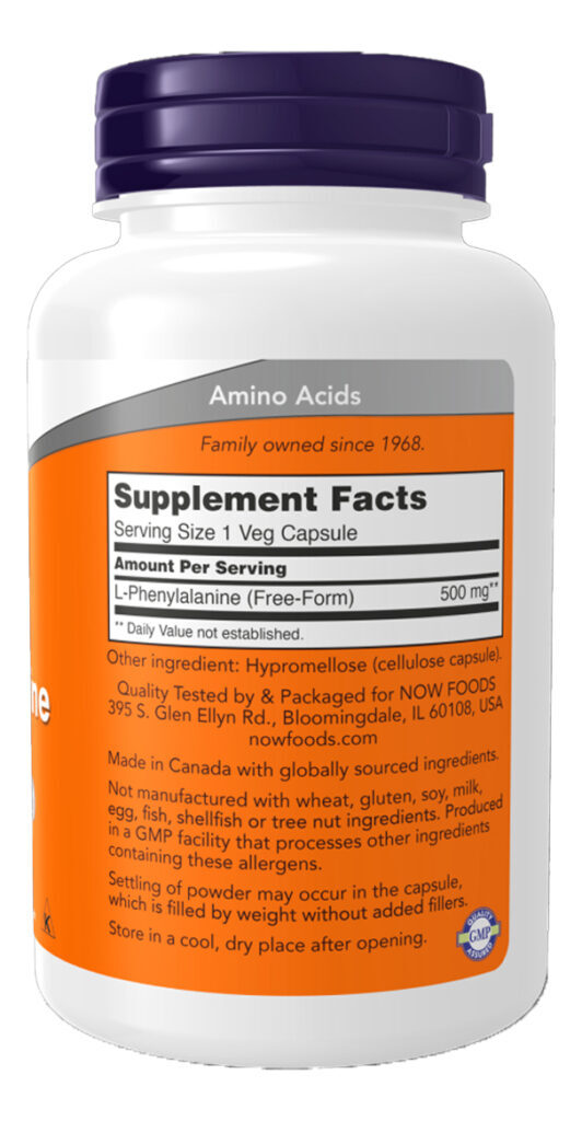 L-fenilalanina 500mg Now Foods 120 Cápsulas Importado - Imagem 2