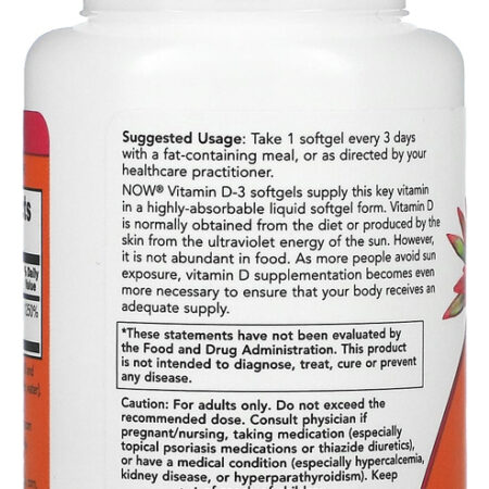 Vitamina D3 10000iu Alta Potencia Now 120 Softgels Sabor Sem Sabor - Imagem 2