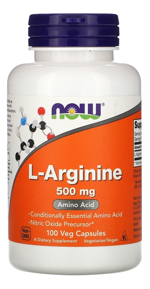 L-arginina 500mg Now Foods 100 Caps Veg No Brasil