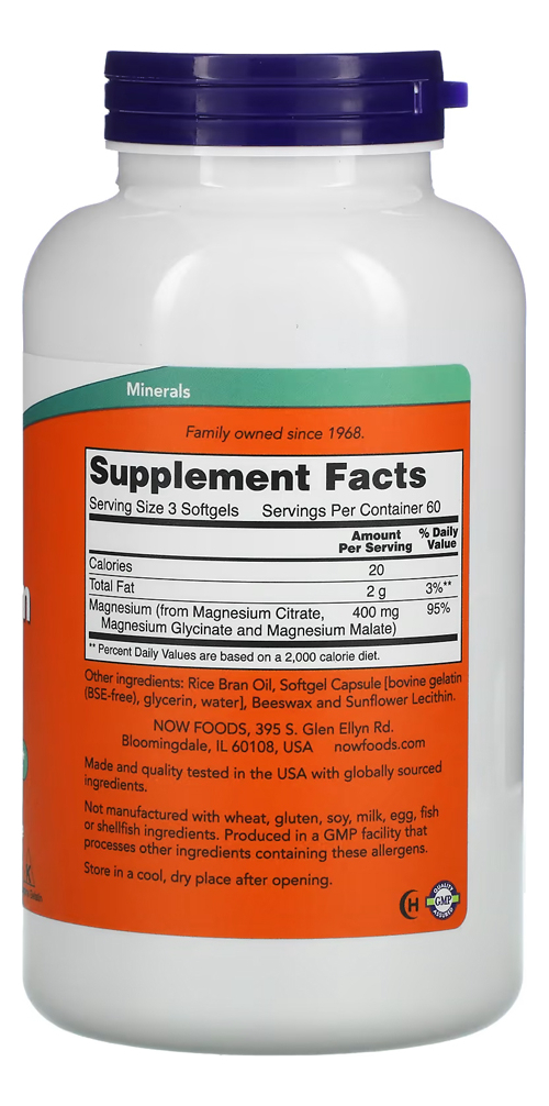 Citrato De Magnésio Now Foods 180 Softgels Importado - Imagem 2