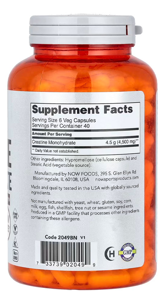 Creatina Monohidratada 750mg Now Foods 240caps Importado - Imagem 2