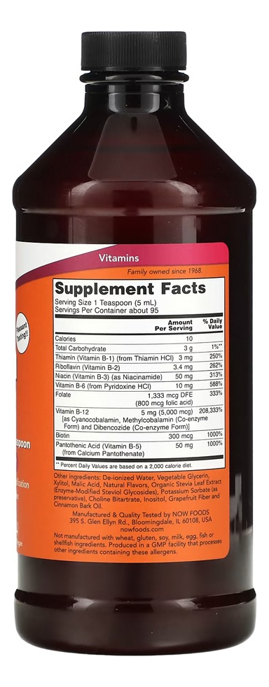 Ultra B-12 Vitamina Complexo B 473ml Importado 3un Now Foods - Imagem 3