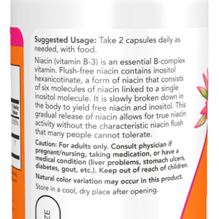 Niacina 250mg Now Foods Flush-free 90 Cápsula Importado - Imagem 3