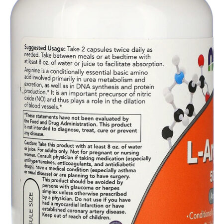 L-arginina 500mg Now Foods 100 Caps + Porta Cápsulas - Imagem 3