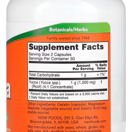 Yucca 500mg Now Foods 100 Cáps + Porta Cápsulas - Imagem 2