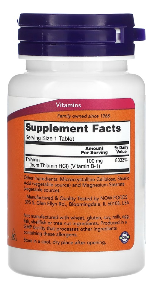 Vitamina B-1 100mg 100 Veg Tablets Importado 4un Now Foods - Imagem 3