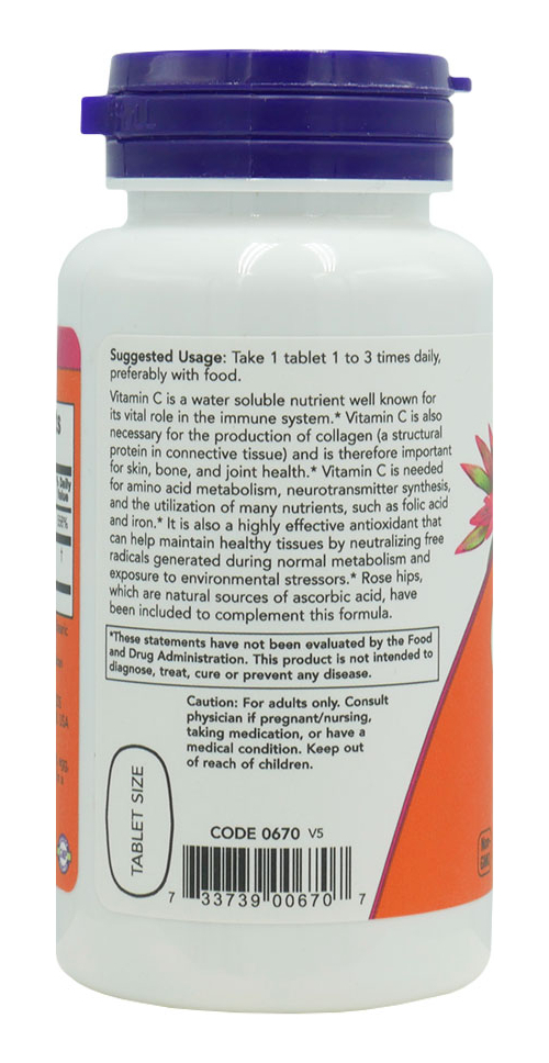 Vitamina C 500mg Com Rosa Mosqueta Now Foods 100tab Eua/usa - Imagem 2