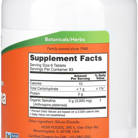 Spirulina Orgânica 500mg Now Foods 500 Tablets 4un - Imagem 4