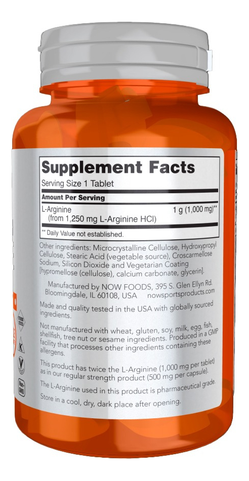 L-arginina 1000mg 60 Tabs Importado 3un Now Foods - Imagem 3