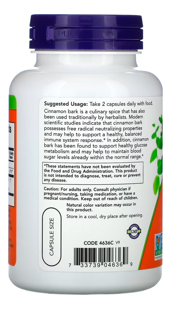 Casca De Canela 600mg 120 Cáps Importado 3un Now Foods - Imagem 3