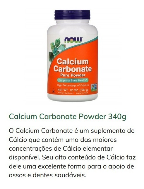 Carbonato De Cálcio Em Pó 340g Now Foods Calcium Carbonate - Imagem 2
