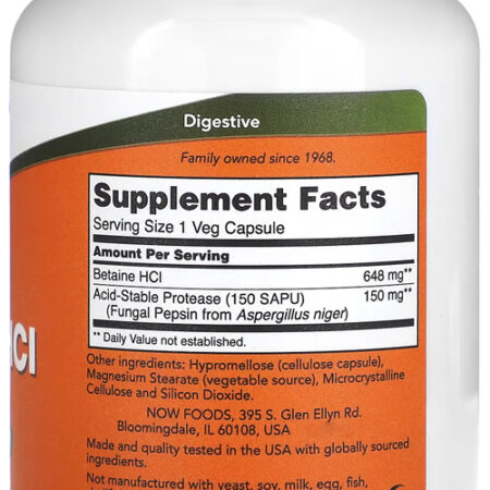 Betaína Hcl 648mg Now Foods Betaine Hcl 120 Veg Caps 4un - Imagem 4