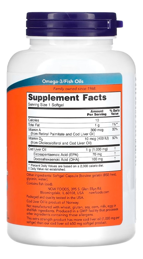 Óleo Fígado Bacalhau 1000mg 180 Soft Importado 4un Now Foods - Imagem 4