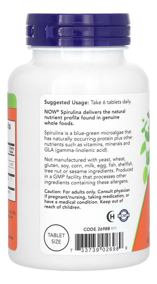 Now Foods Spirulina 500 Mg 200 Tablets Importado - Imagem 3