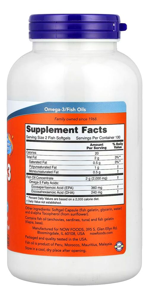 Ômega-3 1.000mg180/120 200caps Softgels Now Foods - Imagem 2