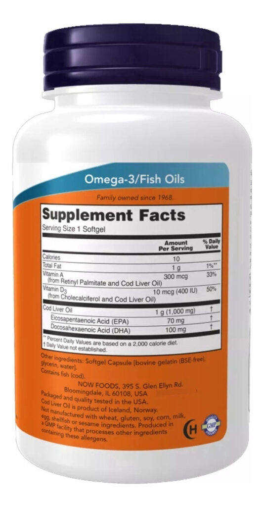 Óleo De Fígado De Bacalhau 1000mg 90 Softgels Cod Liver Oil Now Foods S/sabor - Imagem 2