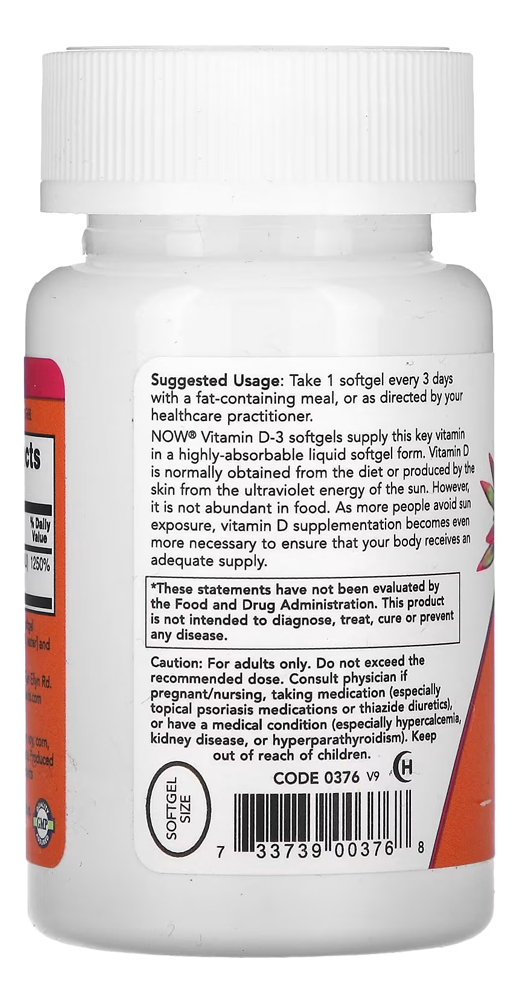 Vitamina D3 Now Foods 120 Softgels + Porta Cáps - Imagem 3