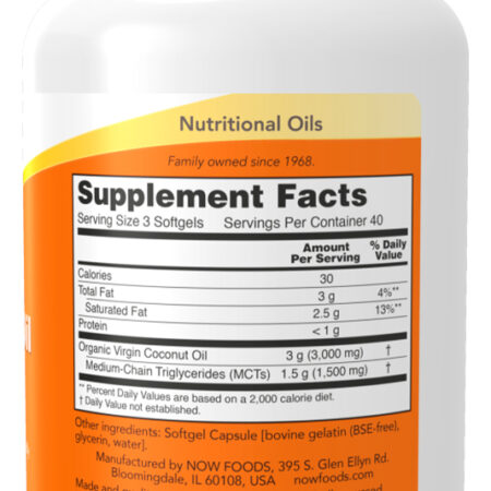 Óleo Coco Virgem 1000mg Now Foods 120 Soft + Porta Cápsulas - Imagem 2