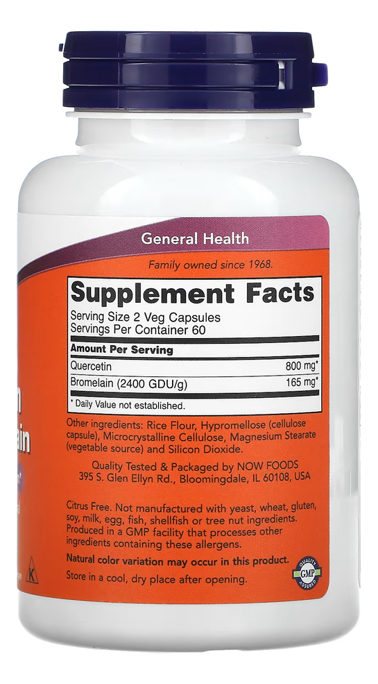 Quercetina 800mg Now Foods Quercetin E Bromelaína 120veg Cap - Imagem 2