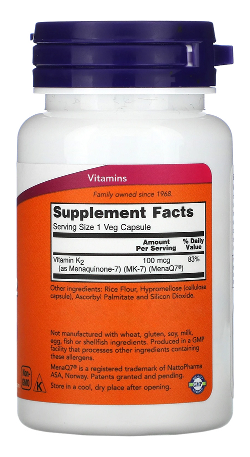 Now Mk-7 Vitamina K-2 100mcg 60caps Distribuidor Autorizado - Imagem 2