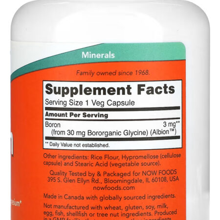 Boron 3mg Now Foods 250 Veg Caps Importado - Imagem 2