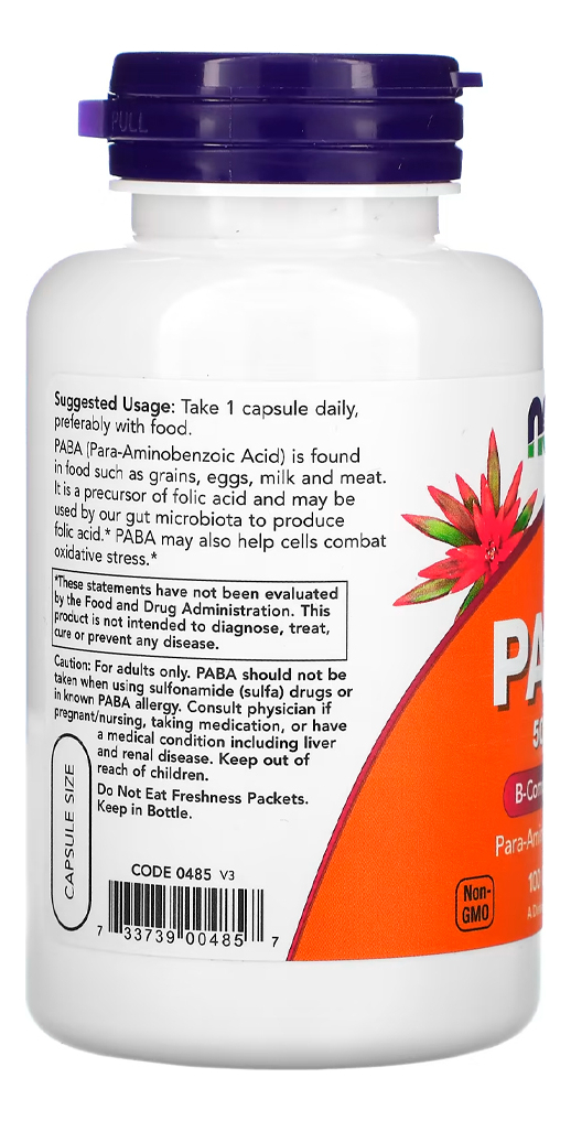 Paba 500mg Now Foods 100 Cápsulas Importado 4un - Imagem 3
