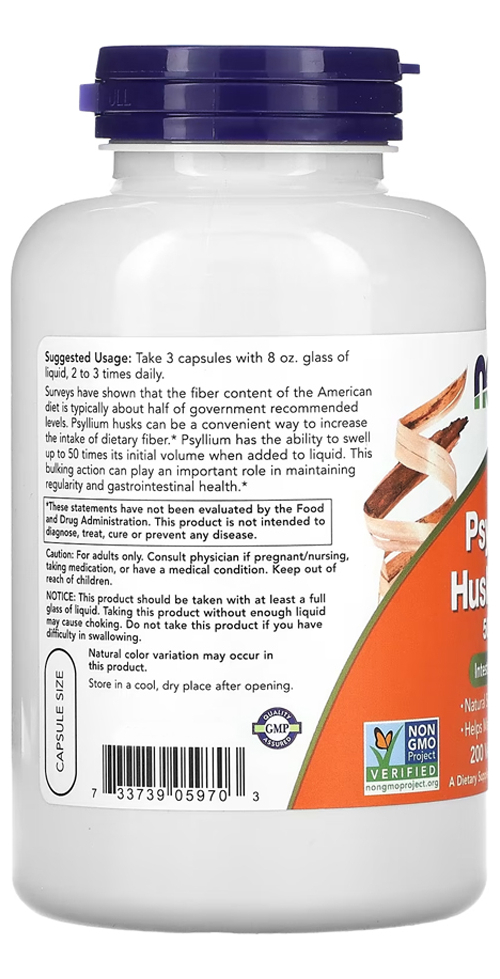 Fibra De Psyllium 500mg Now Foods Psyllium 200veg Caps 5un - Imagem 5