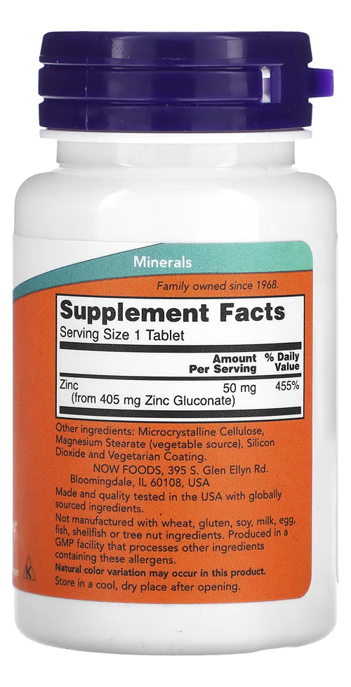 Gluconato De Zinco 50mg Now Foods 100tabs Importado Eua/usa - Imagem 2