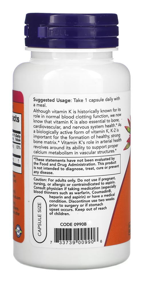 Vitamina K2 100mcg Now Foods 100veg Caps 2un - Imagem 5