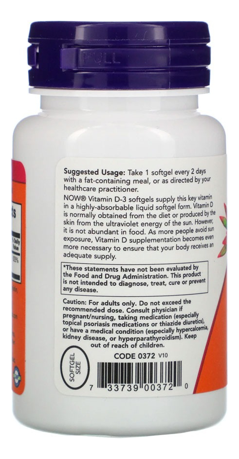 Vitamina D3 5000iu Alta Potencia Now 120 Softgels - Imagem 3