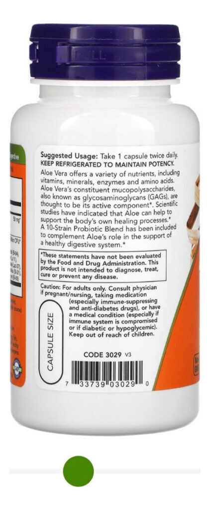 Now Foods Aloe 10,000 E Probiotics 60 Cápsulas - Imagem 6