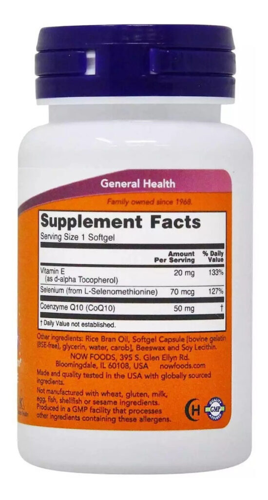 Coenzima Q10 Coq10 50mg, Vit. E E Selênio, 50cpas, Now Foods - Imagem 2