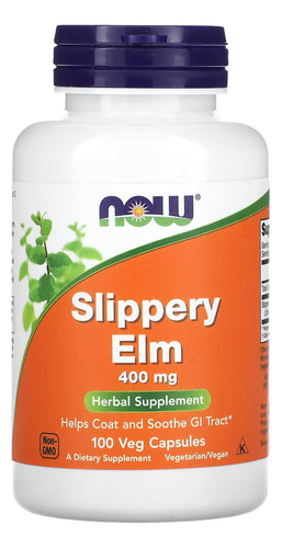 Ulmus Rubra 400mg Now Foods Slippery Elm 100 Veg Caps Sabor Sem Sabor